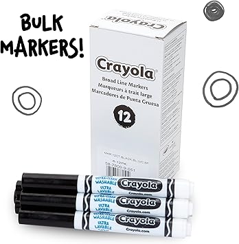 酷牌库|商品详情-Crayola进口代理批发 Crayola 可水洗记号笔 - 黑色（12 克拉）、儿童粗线记号笔、适用于教室和教师的散装记号笔