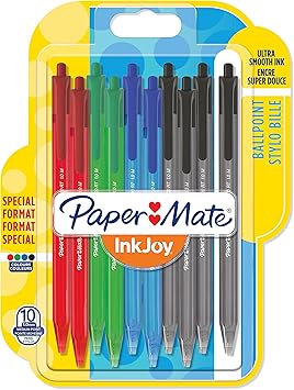 Paper Mate进口代理批发 PaperMate InkJoy 可伸缩圆珠笔，带 1.0 毫米中号笔尖 - 多种标准颜色，10 支装