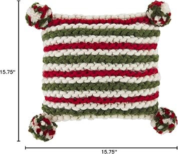 酷牌库|商品详情-Mud Pie进口代理批发 泥派圣诞条纹厚实枕头，15 3/4 英寸 x 15 3/4 英寸，红色/绿色 61 件