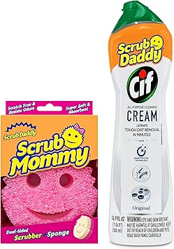 Scrub Daddy进口代理批发 Scrub Mommy + Cif Cream 多用途清洁剂，原装 - 清洁用品，含家用清洁膏和防刮海绵 - 浴室清洁剂和厨房清洁剂