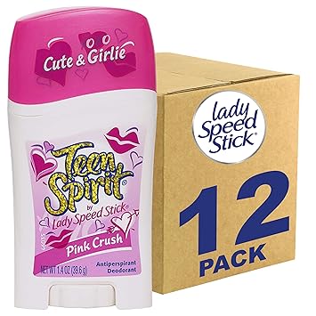 Lady Speed Stick进口代理批发 Teen Spirit,Lady Speed Stick 粉色粉碎止汗除臭棒，1.4 盎司（12 包）