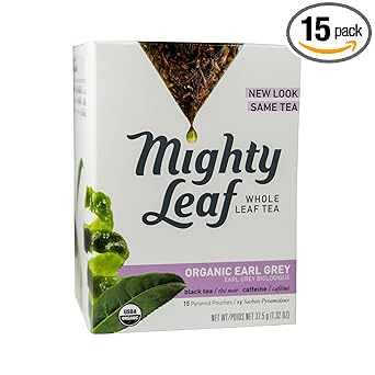 Mighty Leaf进口代理批发 Mighty Leaf 全叶茶，有机伯爵茶，15 袋独立金字塔式茶袋有机含咖啡因红茶和有机佛手柑，美味热饮或冰饮