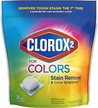 Clorox进口代理批发 Clorox 2 for Colors、Clorox 洗衣添加剂、去污剂、除味剂和颜色增白剂，具有清洁亚麻香味的添加剂荚，20 片 - 包装可能有所不同