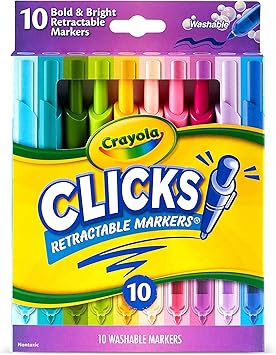 Crayola进口代理批发 Crayola Clicks 可伸缩记号笔（10 克拉），儿童可水洗记号笔，点击记号笔，儿童学校用品，礼物，适合 5 岁以上儿童