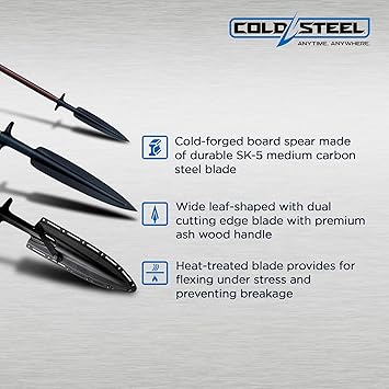 酷牌库|商品详情-Cold Steel进口代理批发 Cold Steel 95BOASK 轻质 89 英寸长中碳 SK 5 钢野猪猎矛，带白蜡木手柄、18 英寸刀片和安全防爆护套