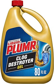 Clorox进口代理批发 Liquid-Plumr Pro-Strength 堵塞破坏凝胶，带 PipeGuard、液体排水管清洁剂 - 80 盎司（包装可能有所不同）