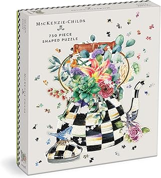 Galison进口代理批发 Galison 的 Mackenzie-Childs Blooming Kettle 750 片形状拼图 - 形状拼图，具有原创艺术品、厚片和学习片，对成年人来说具有挑战性和乐趣，很棒的礼物创意！