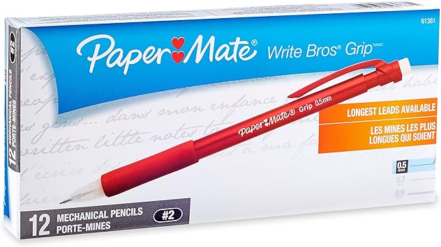 Paper Mate进口代理批发 Paper Mate 61381 Write Bros Grip 自动铅笔，0.5 毫米，HB #2，彩色笔筒，12 支装