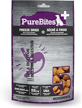 PureBites进口代理批发 PureBites+ 肠道和消化冻干狗零食，5 种成分，美国制造，3 盎司