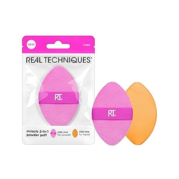 酷牌库|商品详情-Real Techniques进口代理批发 Real Techniques Miracle 二合一粉扑，双面，全尺寸化妆混合粉扑，双面松紧带，精密尖端化妆海绵和粉扑，适用于液体、霜和粉，1 件