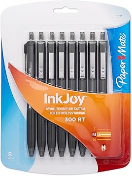 Paper Mate进口代理批发 Paper Mate InkJoy 300RT 可伸缩圆珠笔，中号，黑色，8 支装