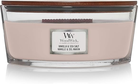 酷牌库|商品详情-WoodWick进口代理批发 WoodWick Ellipse 香草、海盐和雪茄盒香薰蜡烛，16 盎司 |燃烧时间长达 50 小时