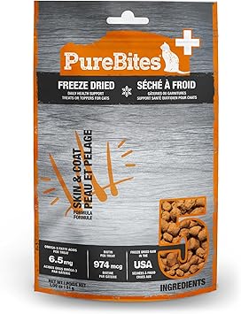 PureBites进口代理批发 PureBites+ 冻干猫粮 31 克 |皮肤和外套| 5 种成分 |美国制造