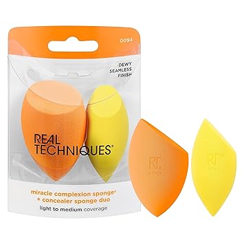 Real Techniques进口代理批发 Real Techniques 奇迹肤色海绵 + 遮瑕海绵两件套，适用于粉底和遮瑕膏的化妆混合海绵，提供轻度至中度遮瑕效果，自然、水润妆容，不含乳胶泡沫，2 片