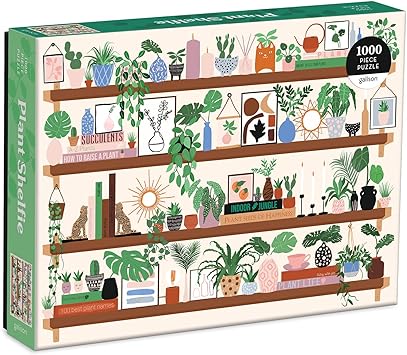 Galison进口代理批发 Galison 植物 Shelfie 1000 块拼图 - 配有精美的室内植物插图、书籍和小摆设，27 英寸 x 20 英寸，充满乐趣和挑战性，适合您生活中的植物爱好者