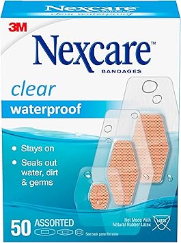 酷牌库|商品详情-Nexcare进口代理批发 Nexcare 防水绷带，可留在泳池中，保持 12 小时，手指和肘部透明绷带 - 50 包防水绷带