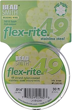 The Beadsmith进口代理批发 Beadsmith Flex-Rite 49 股尼龙涂层、不锈钢串珠线、珠宝制作供应（0.014 直径，淡紫色 - 30 英尺）