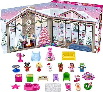 Fisher-Price进口代理批发 Fisher-Price Little People 芭比幼儿玩具降临节日历玩具套装，24 个圣诞人物和部件，适合 18 个月以上儿童假装玩耍