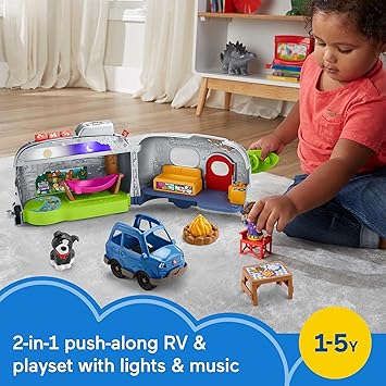 酷牌库|商品详情-Fisher-Price进口代理批发 Fisher-Price Little People 幼儿玩具发光学习露营玩具套装，配有智能舞台、人偶和配件，适合 1 岁以上假装游戏