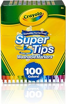 Crayola进口代理批发 Crayola Super Tips 记号笔套装（100 克拉），细点可水洗记号笔，儿童和成人绘图记号笔，非常适合粗线和细线