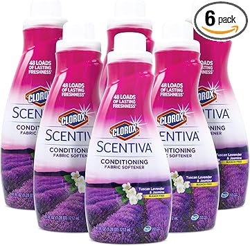 Clorox进口代理批发 Clorox Scentiva 液体织物柔软剂织物调理剂美丽的托斯卡纳薰衣草和茉莉花香味织物柔软剂，气味极佳 -6 瓶，每瓶 41 盎司