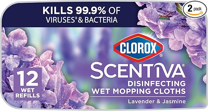 Clorox进口代理批发 Clorox Scentiva 消毒拖布，薰衣草和茉莉花，12 片湿补充装（包装可能有所不同）