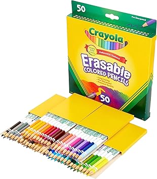 酷牌库|商品详情-Crayola进口代理批发 Crayola 可擦彩色铅笔（50 支），散装彩色铅笔套装，成人涂色书铅笔，青少年节日礼物，6 岁以上 [亚马逊独家]