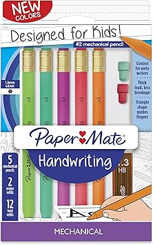 Paper Mate进口代理批发 Paper Mate 手写三角自动铅笔套装，带笔芯和橡皮擦笔芯，1.3 毫米，有趣的桶色，8 支 (2017484)