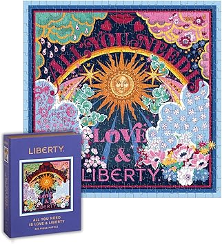 Galison进口代理批发 Galison Liberty All You Need is Love 500 片书籍拼图，带有标志性彩色 Liberty Thorpe 印刷艺术品，装在磁性纪念品书大小的盒子中