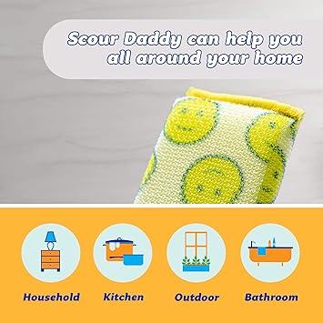 酷牌库|商品详情-Scrub Daddy进口代理批发 Scrub Daddy 百洁垫 - Scour Daddy - 多表面百洁垫，吸水性强，耐用，FlexTexture 海绵，温水中柔软，冷水中坚挺，防刮擦，防臭，易于清洁 3 片（2 件装）