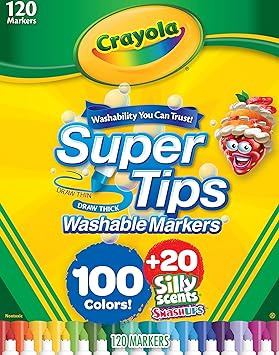 Crayola进口代理批发 Crayola Super Tips 记号笔套装，100 个可水洗儿童记号笔，20 个香味记号笔，用于涂色书的散装彩色记号笔，儿童节日礼物 [亚马逊独家]