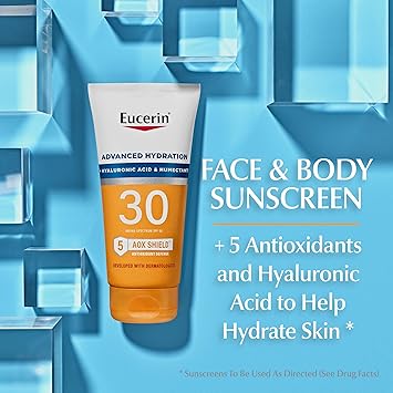 酷牌库|商品详情-Eucerin进口代理批发 Eucerin Sun Advanced Hydration SPF 30 防晒乳液，5 液体盎司管