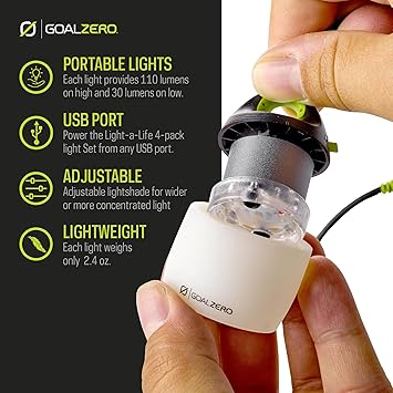 酷牌库|商品详情-Goal Zero进口代理批发 Goal Zero Light-A-Life 迷你可链式 LED 灯，4 件装，带色调