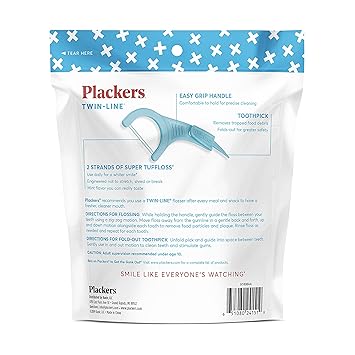 酷牌库|商品详情-Plackers进口代理批发 Plackers 双线牙线器，清凉薄荷味，双重作用牙线系统，易于存储和微型牙线镐，折叠式 FlipPick，Tuffloss，易于存储，带 Sure-Zip 密封