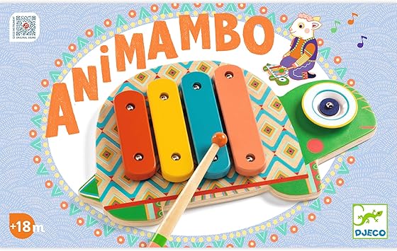 DJECO进口代理批发 DJECO Animambo 铙钹和木琴乐器 - 彩色乌龟设计幼儿教育音乐玩具，适合听力、运动技能和协调 - 适合女孩和男孩的婴儿玩具，18 个月以上