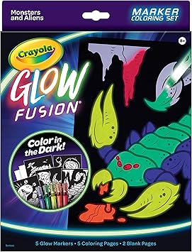 酷牌库|商品详情-Crayola进口代理批发 Crayola Glow Fusion，带记号笔的深色发光着色套装，外星人和怪物着色页，儿童礼物