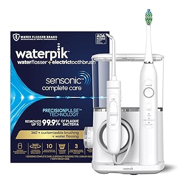 Waterpik进口代理批发 Waterpik Sensonic 全面护理水牙线和充电式电动牙刷和水牙线组合套装，CC-04，白色，包装可能有所不同