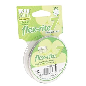 The Beadsmith进口代理批发 Beadsmith Flex-Rite 7 股尼龙涂层、不锈钢串珠线、珠宝制作用品（0.018 直径，透明 - 30 英尺）