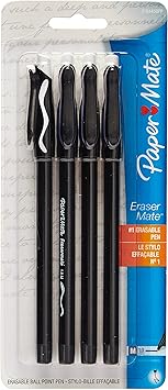 Paper Mate进口代理批发 Papermate Erasermate 中号笔（1.0 毫米）黑色可擦圆珠笔（12 支装）