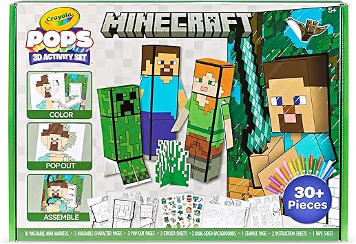 Crayola进口代理批发 Crayola Minecraft，POPs 3D 儿童艺术套装，替代填色书，送给男孩和女孩的礼物，适合 6 岁以上儿童