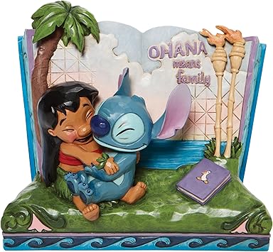 Enesco进口代理批发 Enesco Jim Shore 迪士尼传统 Lilo 和 Stitch 故事书 Ohana 家庭雕像，5.75 英寸，多色