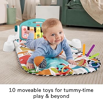 酷牌库|商品详情-FISHER-PRICE BABY进口代理批发 Fisher-Price 婴儿游戏垫 Glow and Grow Kick & Play 钢琴健身房、蓝色音乐学习玩具，具有发展活动功能，适合 0 个月以上新生儿