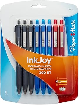 Paper Mate进口代理批发 Paper Mate InkJoy 300RT 可伸缩圆珠笔，中号，多种颜色，8 支装