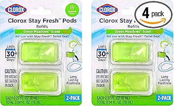 Clorox进口代理批发 Clorox Stay Fresh Pods - Green Meadows 空气清新剂和除臭剂，适用于保持清新马桶座圈，绿色，4 件套