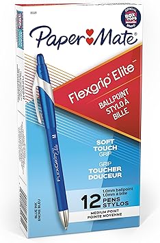 Paper Mate进口代理批发 Paper Mate 85581 FlexGrip Elite 可伸缩圆珠笔，中号，蓝色，12 支