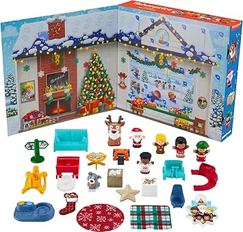 Fisher-Price进口代理批发 Fisher-Price Little People 幼儿玩具套装降临节日历，24 件套圣诞玩具，适合学龄前儿童假装游戏，适合 1 岁以上