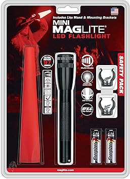 酷牌库|商品详情-MagLite进口代理批发 MAGLITE 安全包 - MINI MAG 2 芯 AA LED 手电筒，黑色，紧凑型，IP2201G 棒，红色