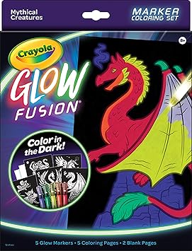 Crayola进口代理批发 Crayola Glow Fusion，带记号笔的深色发光着色套装，神话生物着色页，儿童礼物