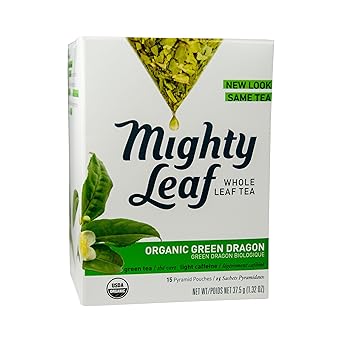 Mighty Leaf进口代理批发 Mighty Leaf 全叶茶，有机绿龙，15 茶袋独立金字塔式茶袋，含少量咖啡因有机绿茶，美味热饮或冰饮，加糖或原味