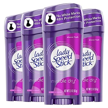 Lady Speed Stick进口代理批发 Lady Speed Stick 隐形干爽止汗除臭剂，淋浴清新，2.3 盎司，4 包